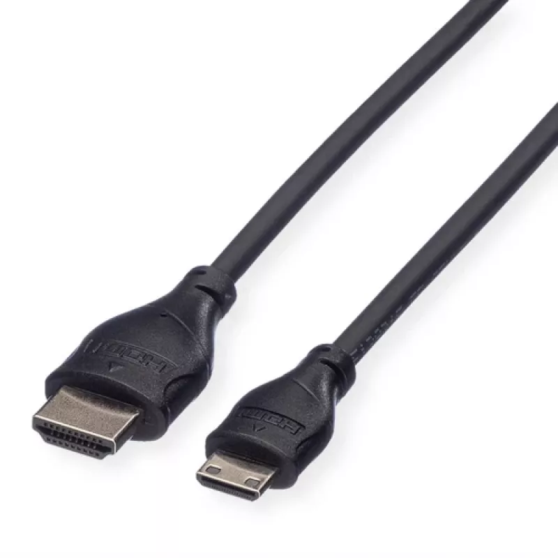 ROLINE HDMI ātrgaitas kabelis ar Ethernet, HDMI Type A vīrišķais uz Mini HDMI Type C vīrišķais, 1 m, melns