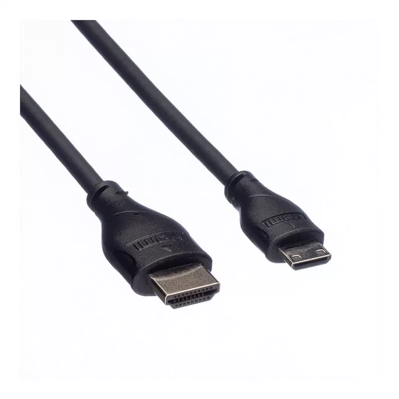 ROLINE HDMI ātrgaitas kabelis ar Ethernet, HDMI Type A vīrišķais uz Mini HDMI Type C vīrišķais, 1 m, melns