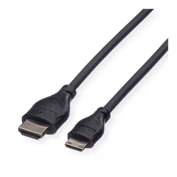 ROLINE HDMI ātrgaitas kabelis ar Ethernet, HDMI Type A vīrišķais uz Mini HDMI Type C vīrišķais, 1 m, melns
