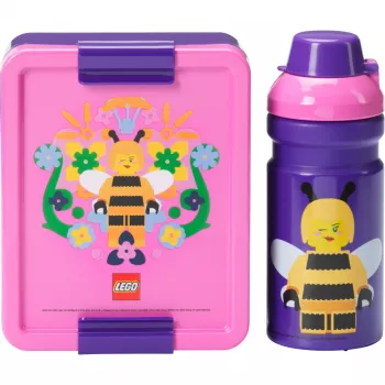 ROOM COPENHAGEN LEGO Lunch Set Bee - 2-detaļu komplekts ar dzeramo pudeli un pusdienu kastīti, violeta