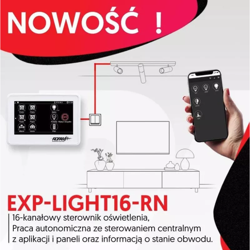 Ropam Lighting Controller EXP-LIGHT16-RN – 16 kanālu releja paplašināšanas modulis RopamNet kopnei