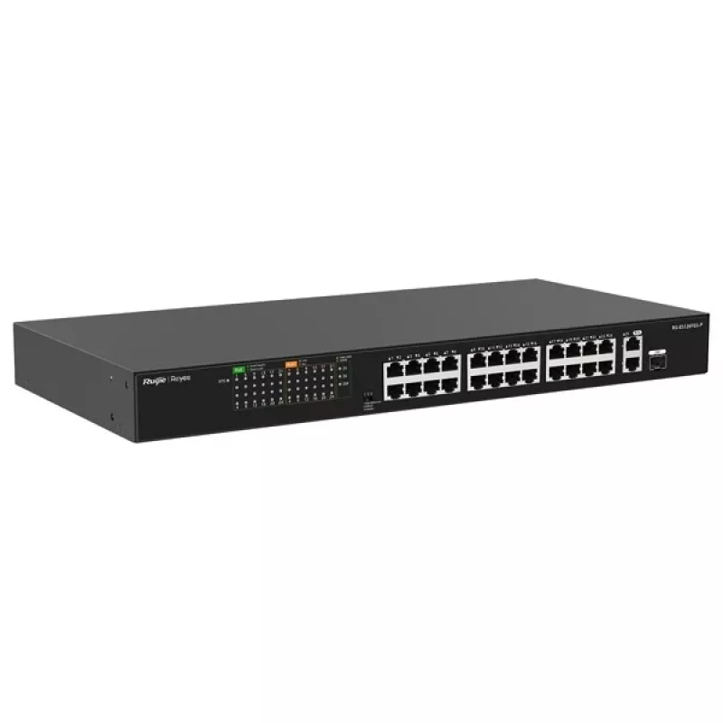 RUIJIE RG-ES126FGS-P 24-Port Gigabit PoE+ viedais pārvaldāmais slēdzis ar 2 SFP augšupsaitēm, 370W budžets, statīvā montējams, Reyee sērija