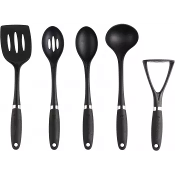 Russell Hobbs RH03026EU7 5 daļu virtuves piederumu komplekts ar rotējošu statīvu, melns un sudrabs