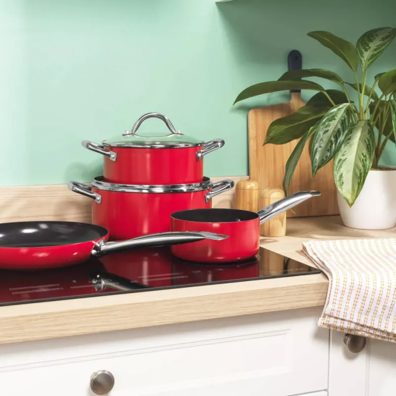 Russell Hobbs RH03821 Riviera 4-daļīgs pannu komplekts, sarkans