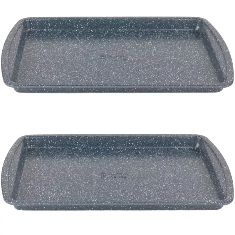 Russell Hobbs RH03858 Nightfall Stone Cepšanas Paplāte 2 iepakojumā, Oglekļa Tērauds, Nelīpoša, Cepeškrāsns Droša līdz 230°C, Taisnstūra, Tumši Pelēka/Melna