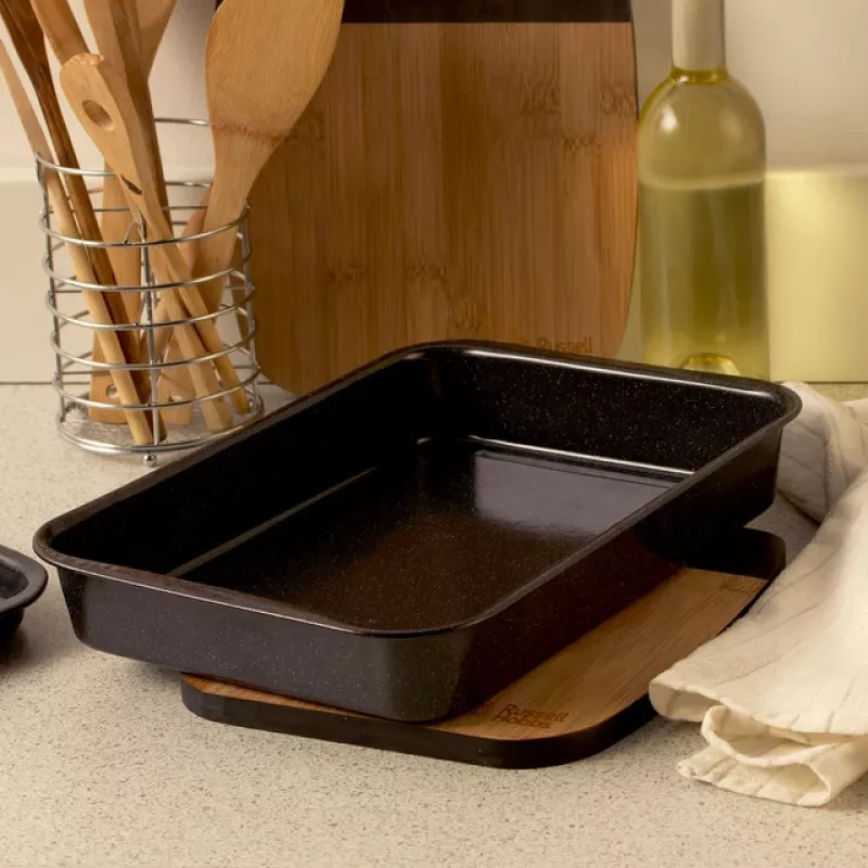 Russell Hobbs Romano 36cm Taisnstūra Cepšanas Trauks - Oglekļa Tērauds, Nelīpošs, Ogļpelēks