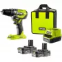 RYOBI ONE+ 18V Bezvadu Triecienurbis R18PD5-220S, 2x 2.0Ah Akumulatori, Lādētājs, Soma