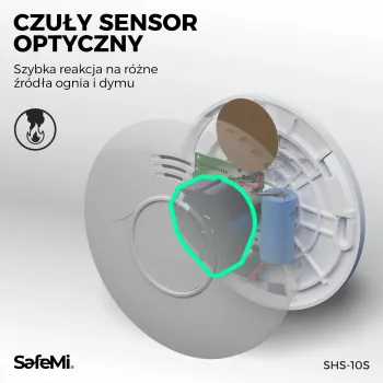 SAFEMI SHS-10S dūmu detektors - fotoelektriskais, 10 gadu iebūvēta baterija, 5 gadu garantija