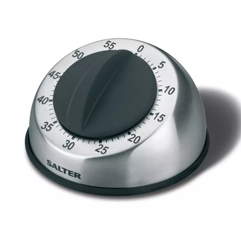 Salter 338 SSBKXR15 Stainless Steel Mechanical Timer - 60 Minute Wind-Up Timer with Audible Bell, Silver