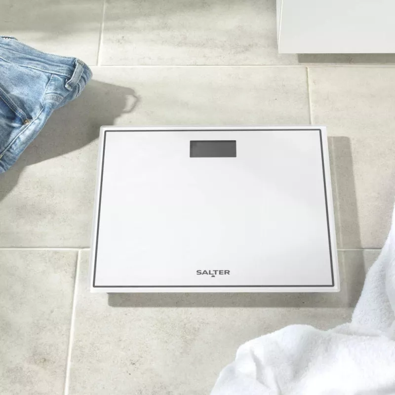Salter 9207 WHCFEU12 Compact Glass Electronic Bathroom Scale, White