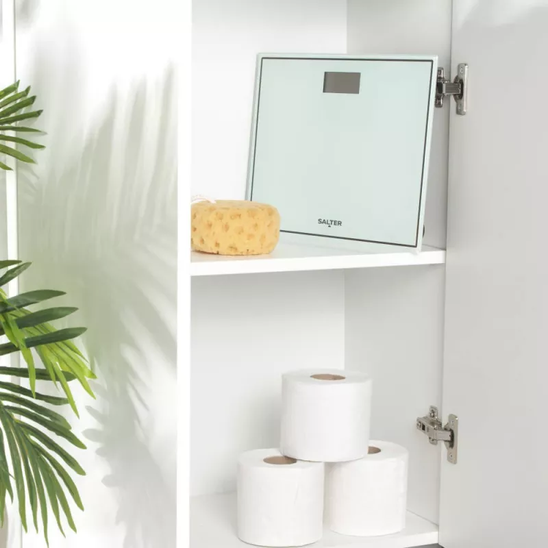 Salter 9207 WHCFEU12 Compact Glass Electronic Bathroom Scale, White