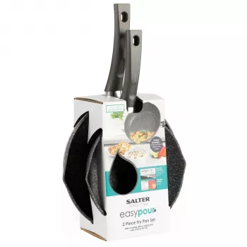 Salter BW09071AR Easy Pour 2 Piece Cepšanas Pannu Komplekts - 20cm un 24cm, Kaltā Alumīnija, Bez PFOA Nelipīgs, Piemērots Indukcijai, Melns/Pelēks