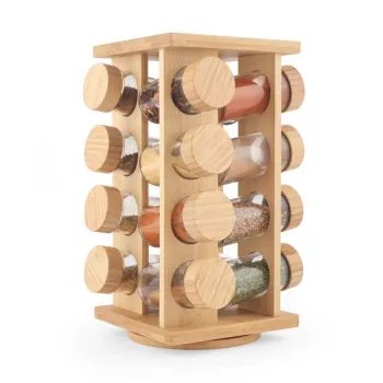Salter BW127771 Bamboo Rotating Spice Rack with 16 Glass Jars