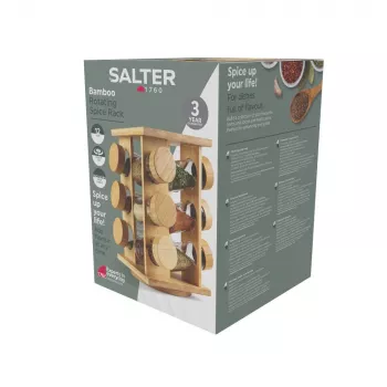 Salter BW14238 Bamboo Rotating Spice Rack ar 16 stikla burciņām