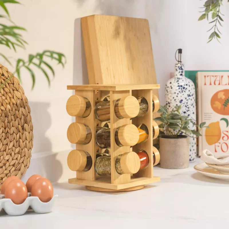 Salter BW14238 Bamboo Rotating Spice Rack ar 16 stikla burciņām