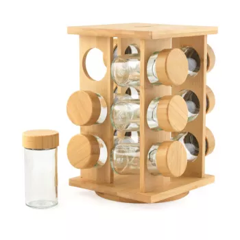 Salter BW14238 Bamboo Rotating Spice Rack ar 16 stikla burciņām