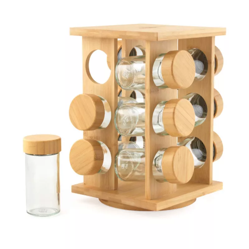 Salter BW14238 Bamboo Rotating Spice Rack ar 16 stikla burciņām