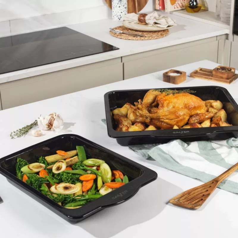 Salter BW14480 Brilliance Roaster - Smagā oglekļa tērauda cepešpanna, bez PFOA, nepiedegoša, ogles krāsā, cepeškrāsnī līdz 220°C