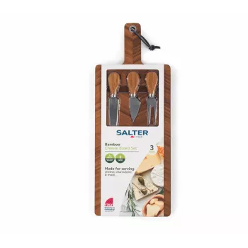 Salter BW14823 Bamboo Cheese Board with 3-Piece Knife Set