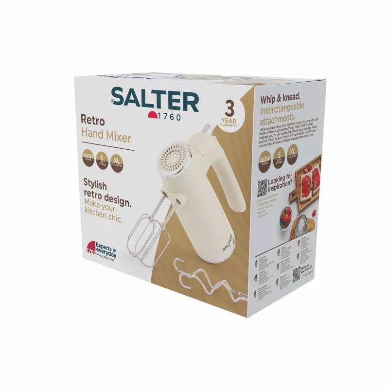 Salter EK6684CRMVDE Retro rokas mikseris 250W krēmkrāsā