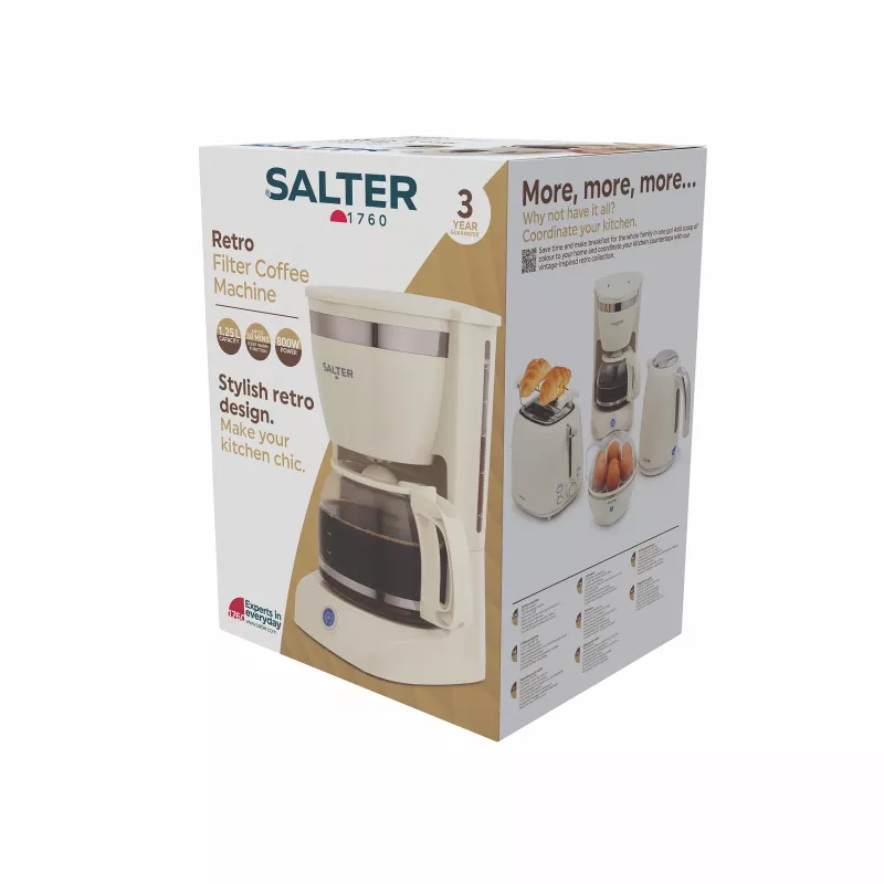 Salter EK6695CRMVDE Retro Filter Coffee Machine 1.25L 900W Cream