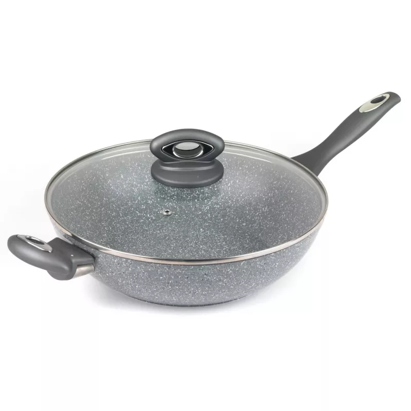 Salter Marblestone Wok 28cm Grey - Forged Aluminium Non-Stick Induction Compatible