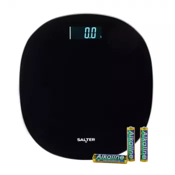 Salter SA00709BFEU12 Apaļie elektroniskie svari vannasistabai, melni, 180 kg ietilpība, rūdīts stikls