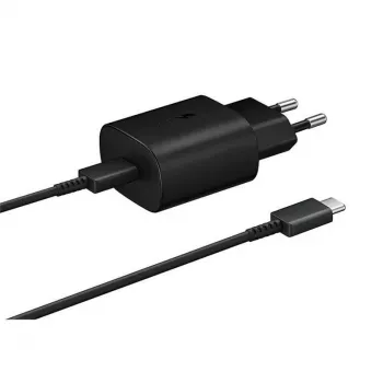 Samsung 25W ceļojumu lādētājs + USB-C/USB-C datu kabelis melns (OOB Bulk) (EP-TA800EBE + EP-DA905BBE)