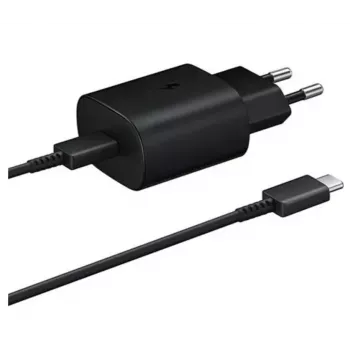 Samsung 25W USB-C Super ātrās uzlādes ceļojumu adapteris ar USB-C uz USB-C kabeli - Melns