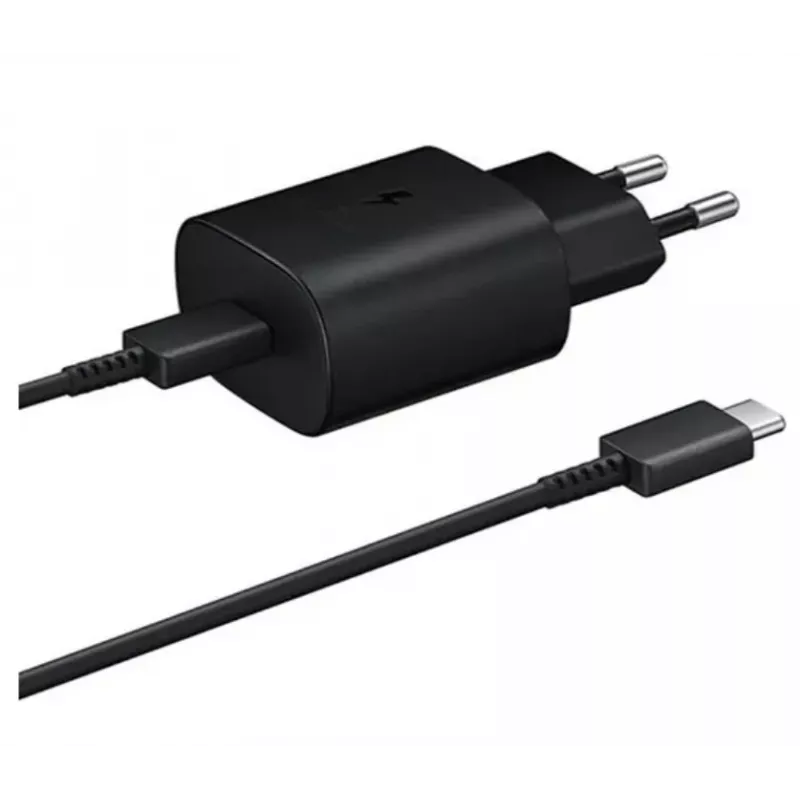 Samsung 25W USB-C Super ātrās uzlādes ceļojumu adapteris ar USB-C uz USB-C kabeli - Melns