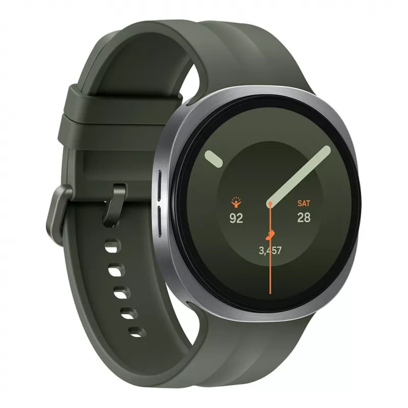 Samsung Galaxy Watch9 LTE 44 mm sudraba viedpulkstenis ar olīvu sporta siksniņu M/L