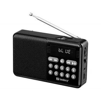 SANDBERG Speaker Radio FM+BT uzlādējams pārnēsājams Bluetooth skaļrunis ar FM radio, AUX, USB, MicroSD, 6W, melns
