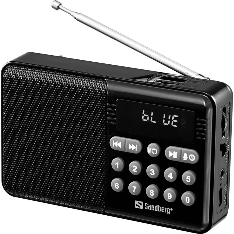 SANDBERG Speaker Radio FM+BT uzlādējams pārnēsājams Bluetooth skaļrunis ar FM radio, AUX, USB, MicroSD, 6W, melns