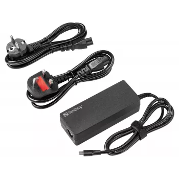 SANDBERG USB-C AC Charger PD100W EU+UK - 100W USB-C Power Delivery sienas lādētājs, maināmi EU/UK spraudņi, melns