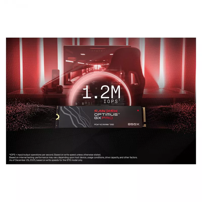 SanDisk Optimus GX PRO 850X 8TB M.2 2280 PCIe Gen4 x4 NVMe SSD ar AES 256 bitu šifrēšanu