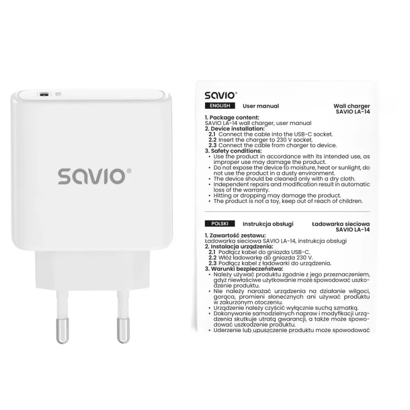 SAVIO LA-14 20W sienas lādētājs ar Power Delivery 3.0