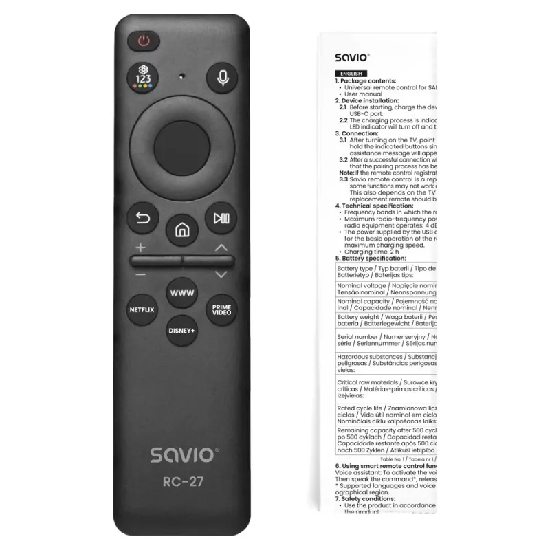 SAVIO RC-27 Universālais nomaiņas tālvadības pults Samsung Smart TV – melna