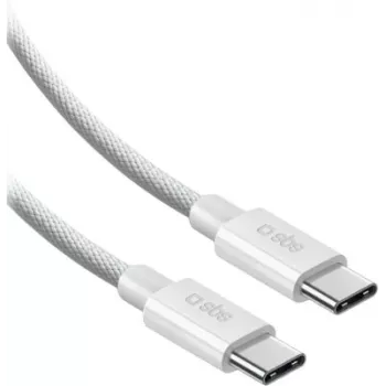 SBS USB-C uz USB-C neilona pītais kabelis 2m 100W balts