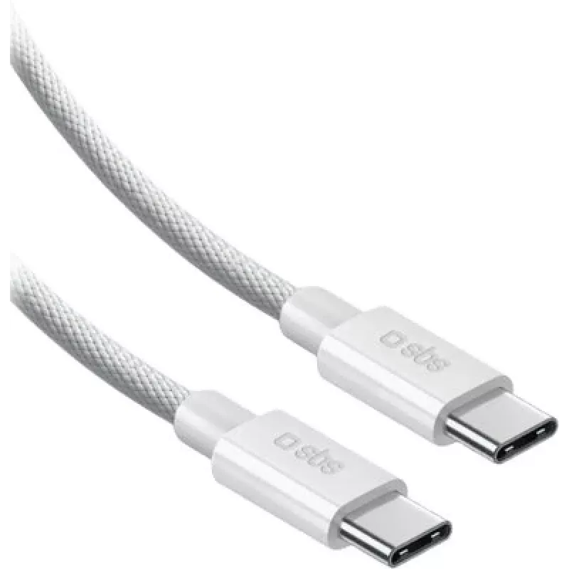 SBS USB-C uz USB-C neilona pītais kabelis 2m 100W balts