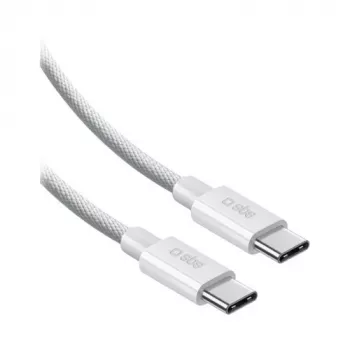 SBS USB-C uz USB-C neilona pītais kabelis 2m 100W balts