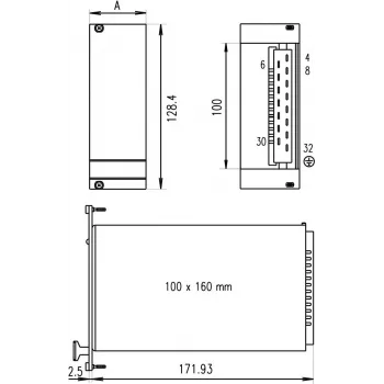 SCHROFF 21006945 3U 4HP alumīnija priekšējais panelis, dabīgi anodēts, 2,5 mm, 19 collu statīviem