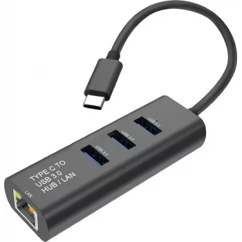 SECOMP STANDARD USB-C uz Gigabit Ethernet pārveidotājs + 3 portu USB 3.0 centrmezgls (S1431)