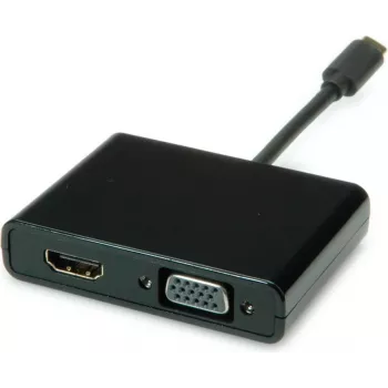 SECOMP STANDARD USB-C uz HDMI + VGA displeja adapteris, 4K HDMI, 1080p VGA, melns, 0,1m S3250