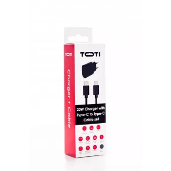 SEEK TOTI 20W Type-C PD sienas ātrais lādētājs ar Type-C uz Type-C, 1 m PVC datu kabeli 3A, melns