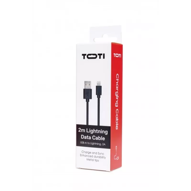 SEEK TOTI USB-A uz Lightning, 2m PVC datu kabelis 2A (ne-MFI), melns