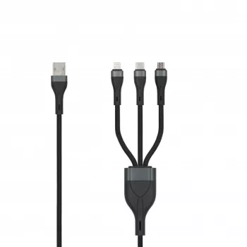 SEEK TOTI USB A uz Micro USB / USB-C / Lightning 1,5m Pīts Kabelis 2A (Ne-MFI) Melns