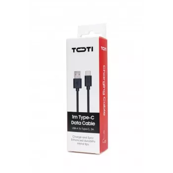 SEEK TOTI USB-A uz Type-C, 1m PVC datu kabelis 3A, melns