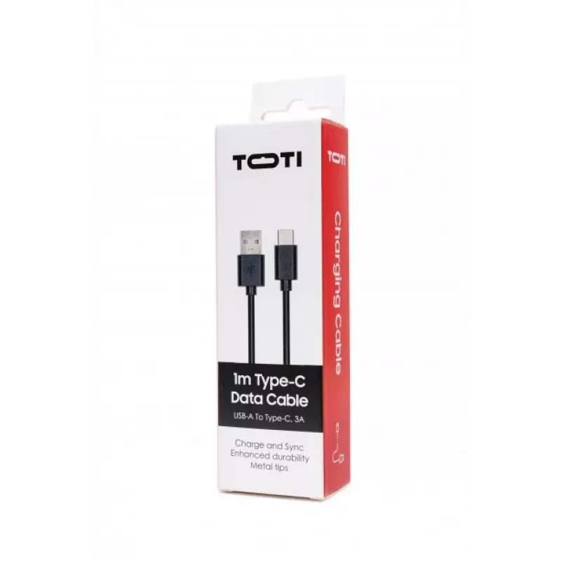 SEEK TOTI USB-A uz Type-C, 1m PVC datu kabelis 3A, melns