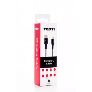 SEEK TOTI USB-A uz USB-C 2m Pīts Kabelis 2A, Melns/Kosmosa Pelēks