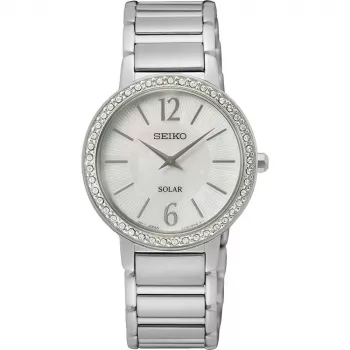 SEIKO SUP467P1 Sieviešu saules kvarca pulkstenis 30.5mm Nerūsējošais tērauds Sudrabs Pērļu māte Dimants